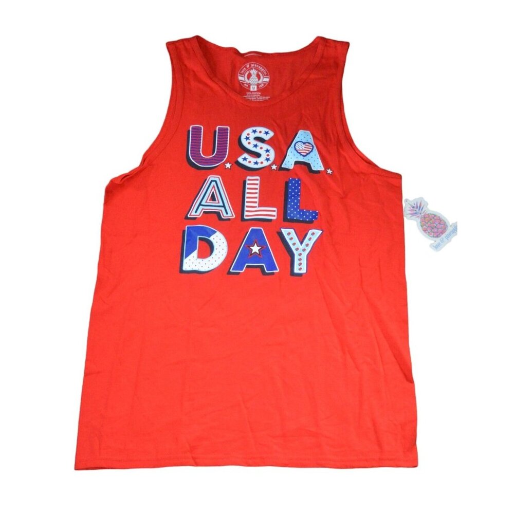 Love & Pineapples USA All Day Red Tank Top Size L 100% Cotton